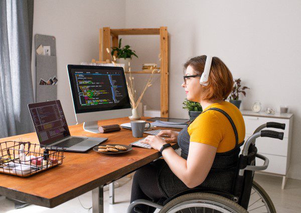 worker with disability working remotely from home